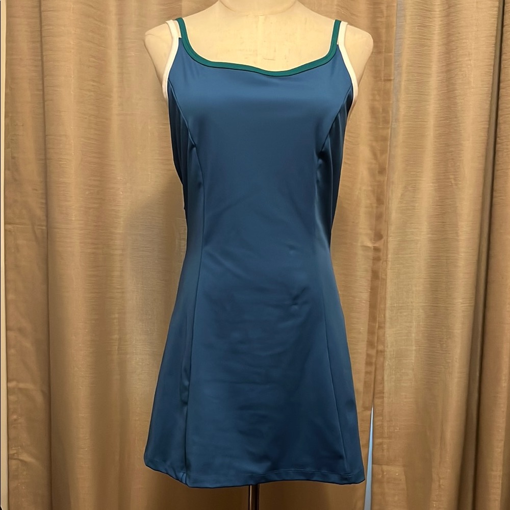 Sincerely Jules Sporty Athletic Dress Blue Green White Cut Out Back Woman Medium